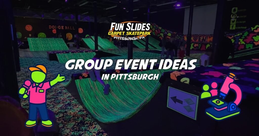 Kids in blacklight at Fun Slides Carpet Skatepark and Party Center in Pittsburgh, PA