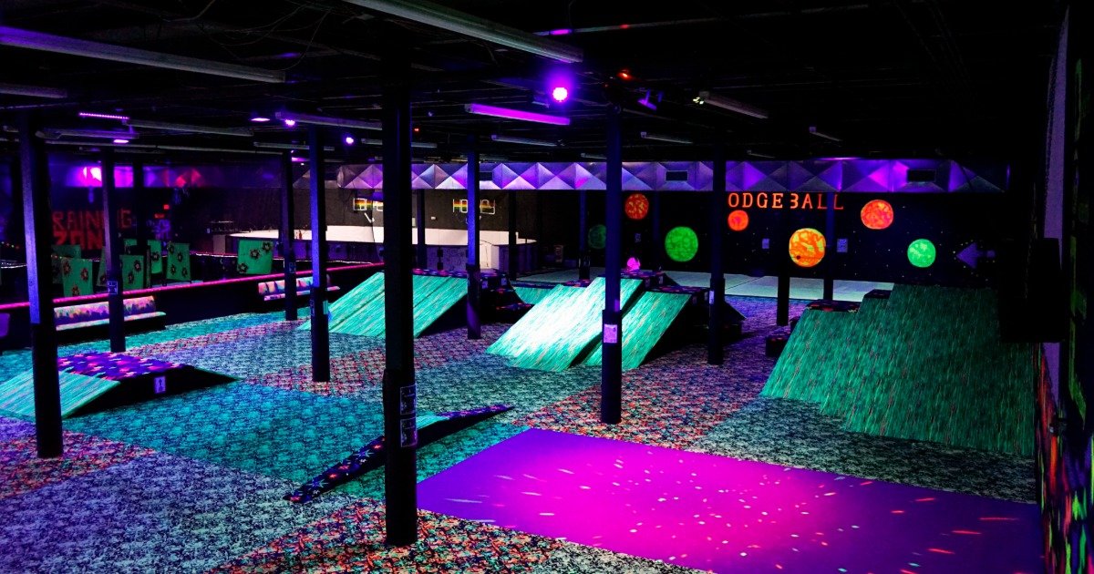 Indoor blacklight activity center at Fun Slides Carpet Skatepark and Party Center in Pittsburgh, PA