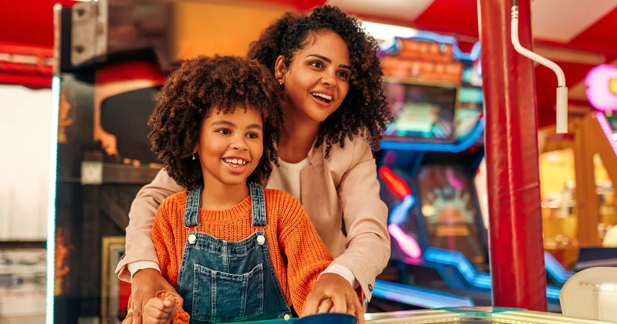Family with young kids exploring an indoor activity center in Pittsburgh's North Hills on a weekend